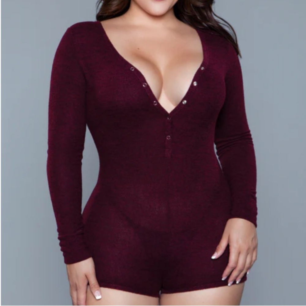 NWT BEWICKED Nala Burgundy Long Sleeve Pajama Romper - 3X